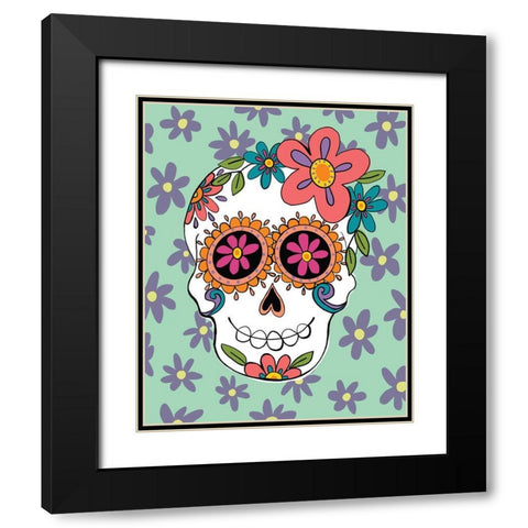 Sugar Skulls in Green Black Modern Wood Framed Art Print with Double Matting by Rupp, Mariah