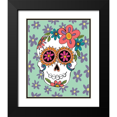 Sugar Skulls in Green Black Modern Wood Framed Art Print with Double Matting by Rupp, Mariah