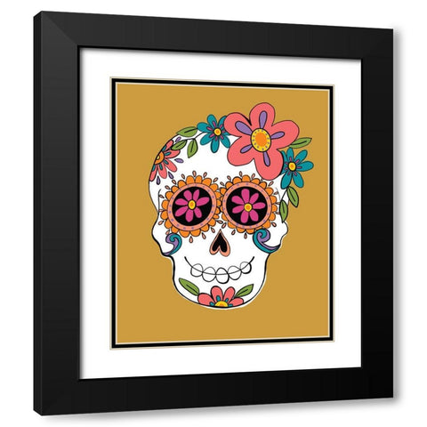 Sugar Skulls in Yellow Black Modern Wood Framed Art Print with Double Matting by Rupp, Mariah