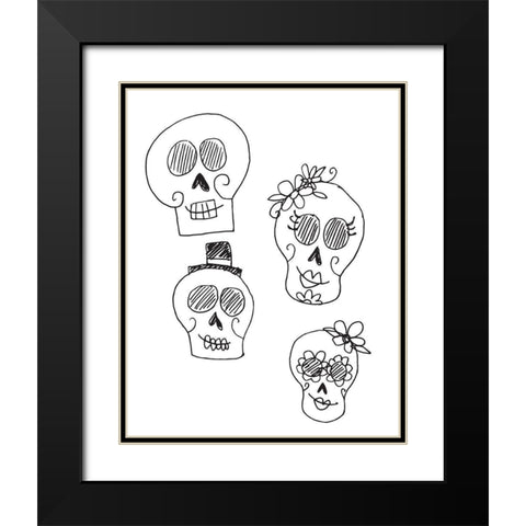 BW Sugar Skulls Black Modern Wood Framed Art Print with Double Matting by Rupp, Mariah