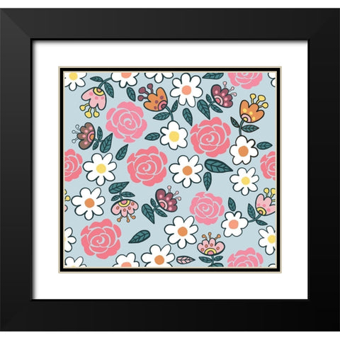 Rose Pattern Black Modern Wood Framed Art Print with Double Matting by Rupp, Mariah