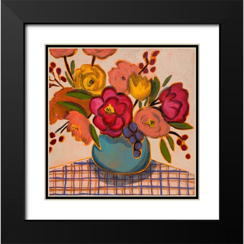 Floral on Plaid Black Modern Wood Framed Art Print with Double Matting by Rupp, Mariah