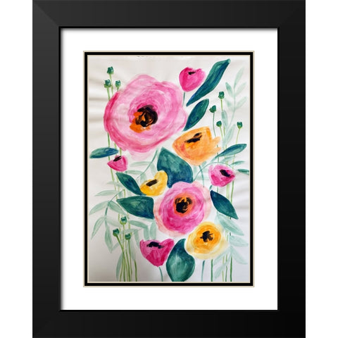 Pink Flowers Black Modern Wood Framed Art Print with Double Matting by Rupp, Mariah