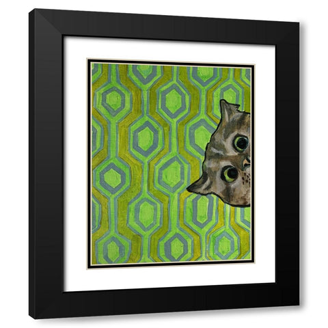 Peeking on Green Black Modern Wood Framed Art Print with Double Matting by Rupp, Mariah