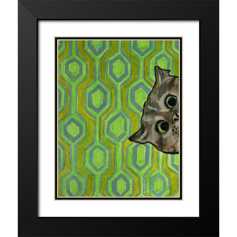 Peeking on Green Black Modern Wood Framed Art Print with Double Matting by Rupp, Mariah
