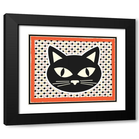 Black Cat Black Modern Wood Framed Art Print with Double Matting by ND Art and Design
