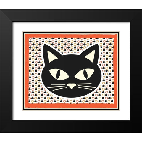 Black Cat Black Modern Wood Framed Art Print with Double Matting by ND Art and Design