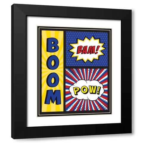 Boom! Bam! Pow! Black Modern Wood Framed Art Print with Double Matting by ND Art and Design