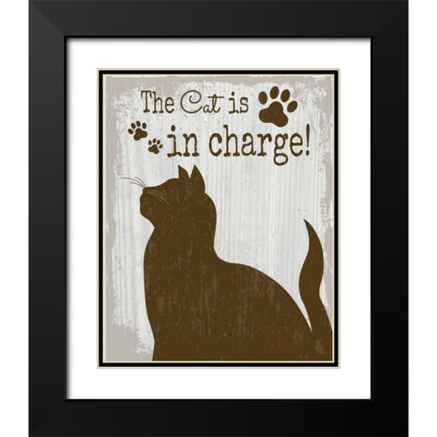The Cat is in Charge Black Modern Wood Framed Art Print with Double Matting by ND Art and Design