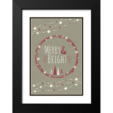 Merry and Bright Black Modern Wood Framed Art Print with Double Matting by ND Art and Design