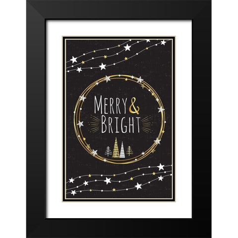 Merry and Bright Black Modern Wood Framed Art Print with Double Matting by ND Art and Design