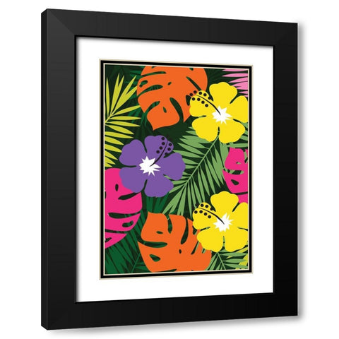 Tropical Floral Black Modern Wood Framed Art Print with Double Matting by ND Art and Design