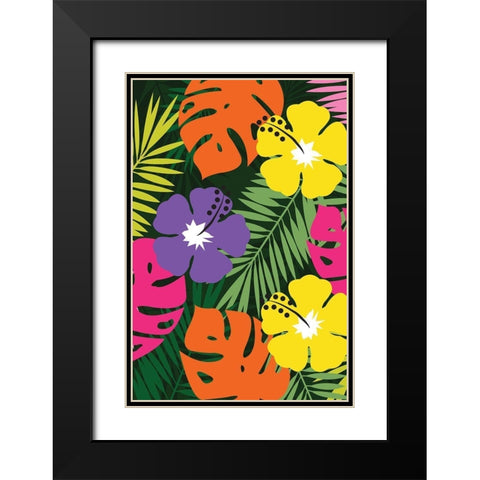 Tropical Floral Black Modern Wood Framed Art Print with Double Matting by ND Art and Design