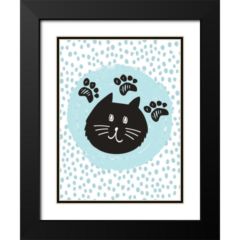 Geometric Cat Black Modern Wood Framed Art Print with Double Matting by ND Art and Design