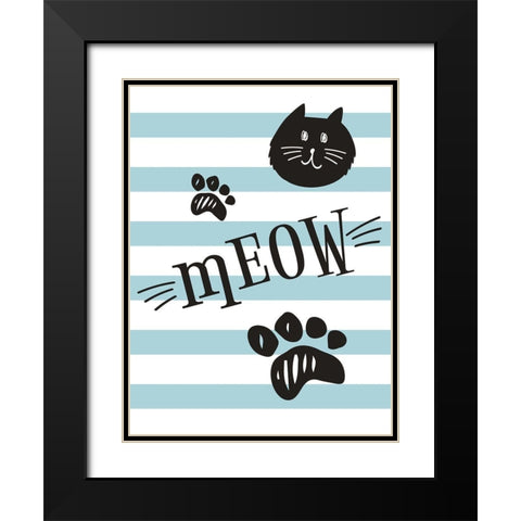 Geometric Cat Meow Black Modern Wood Framed Art Print with Double Matting by ND Art and Design