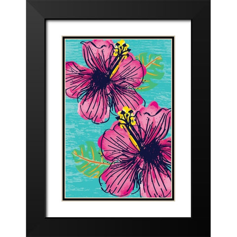 Tropical Floral Black Modern Wood Framed Art Print with Double Matting by ND Art and Design
