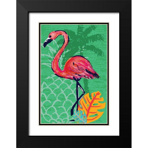 Tropical Flamingo Black Modern Wood Framed Art Print with Double Matting by ND Art and Design