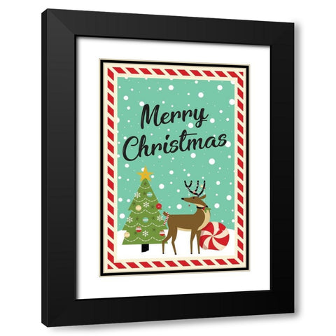 Merry Christmas Black Modern Wood Framed Art Print with Double Matting by ND Art