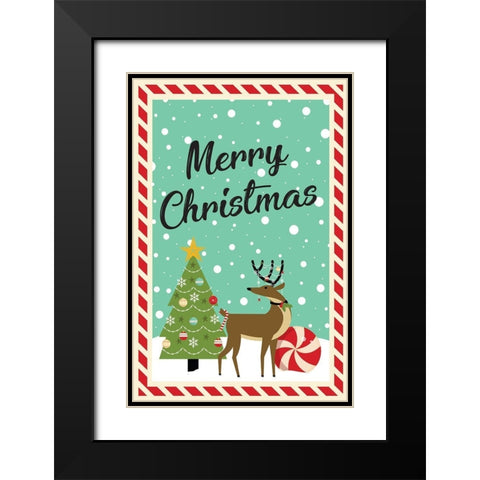 Merry Christmas Black Modern Wood Framed Art Print with Double Matting by ND Art