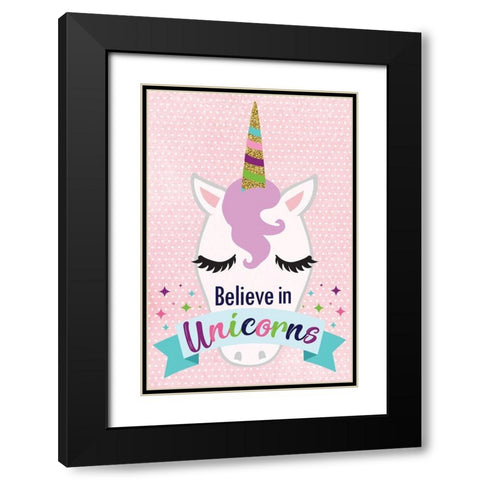 Believe in Unicorns Black Modern Wood Framed Art Print with Double Matting by ND Art