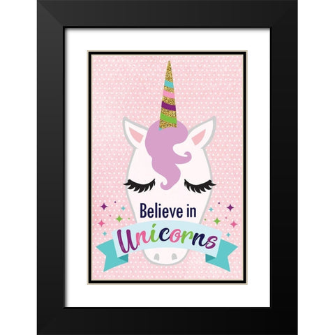 Believe in Unicorns Black Modern Wood Framed Art Print with Double Matting by ND Art