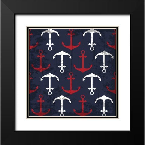 Anchor Pattern Black Modern Wood Framed Art Print with Double Matting by ND Art