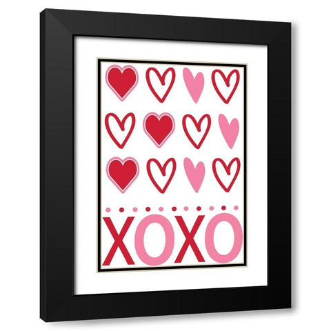 Hearts XoXo Black Modern Wood Framed Art Print with Double Matting by ND Art