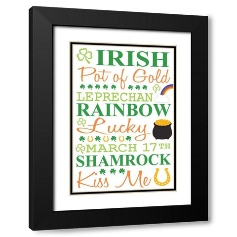 St. Patty Typography Black Modern Wood Framed Art Print with Double Matting by ND Art