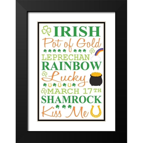 St. Patty Typography Black Modern Wood Framed Art Print with Double Matting by ND Art