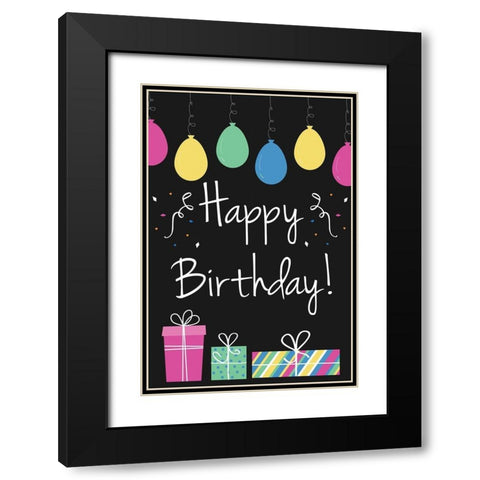 Happy Birthday Black Modern Wood Framed Art Print with Double Matting by ND Art