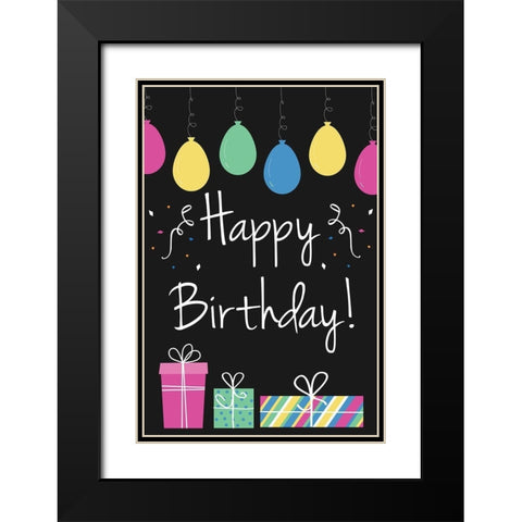 Happy Birthday Black Modern Wood Framed Art Print with Double Matting by ND Art
