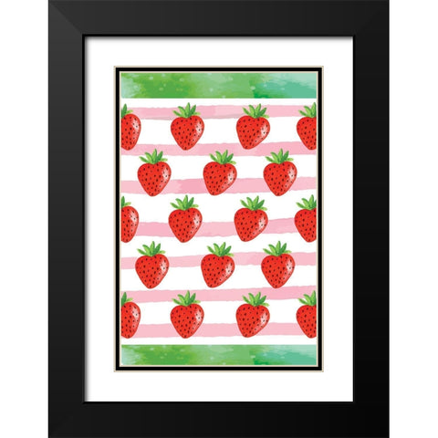 Strawberry Pattern Black Modern Wood Framed Art Print with Double Matting by ND Art