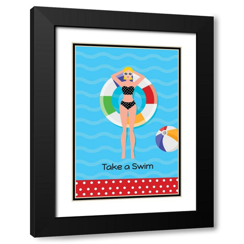 Take a Swim Black Modern Wood Framed Art Print with Double Matting by ND Art