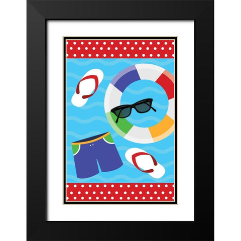 Pool Party Pattern Black Modern Wood Framed Art Print with Double Matting by ND Art
