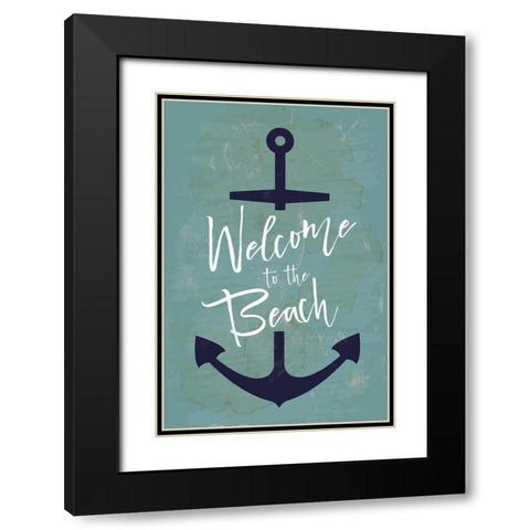 Welcome to the Beach Black Modern Wood Framed Art Print with Double Matting by ND Art