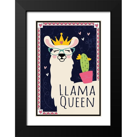 Llama Queen Black Modern Wood Framed Art Print with Double Matting by ND Art