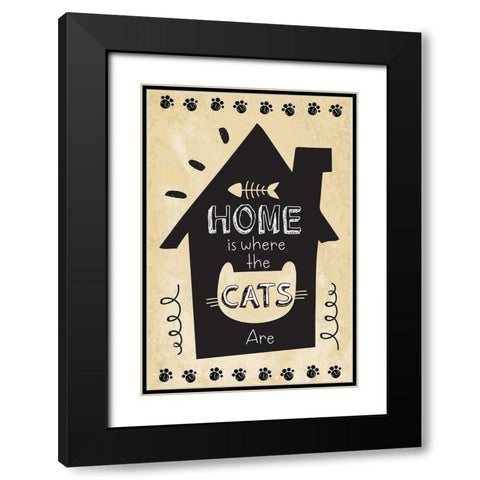 Home is Where the Cats Are Black Modern Wood Framed Art Print with Double Matting by ND Art