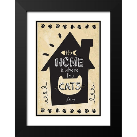 Home is Where the Cats Are Black Modern Wood Framed Art Print with Double Matting by ND Art