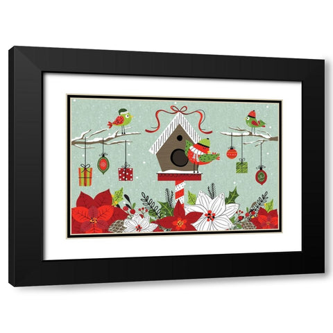 Festive Feathers Black Modern Wood Framed Art Print with Double Matting by ND Art