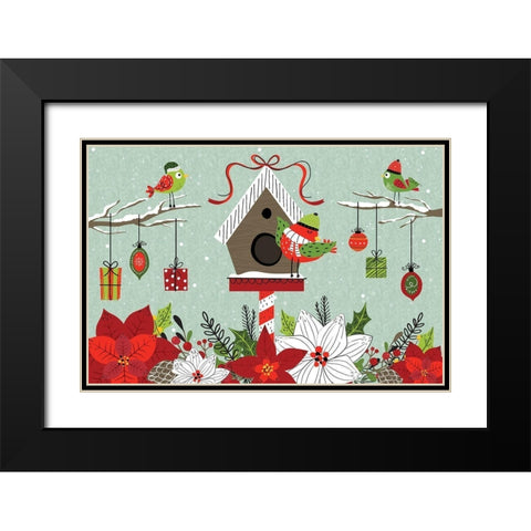Festive Feathers Black Modern Wood Framed Art Print with Double Matting by ND Art