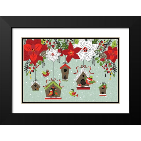 Festive Feathers II Black Modern Wood Framed Art Print with Double Matting by ND Art