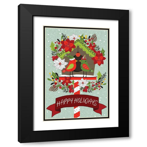 Festive Feathers III Black Modern Wood Framed Art Print with Double Matting by ND Art