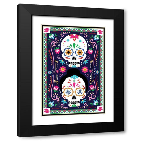 Day of the Dead Black Modern Wood Framed Art Print with Double Matting by ND Art