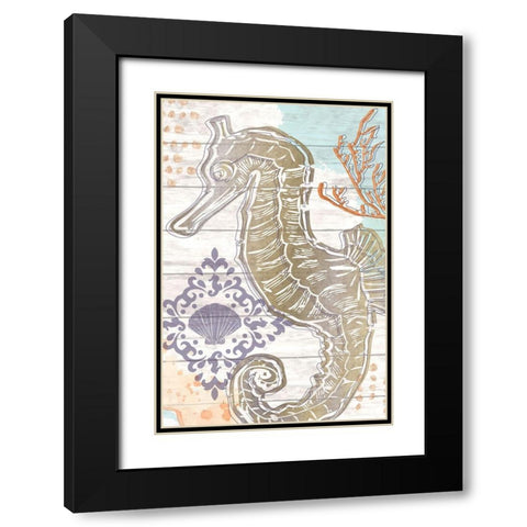 Sea Horse Black Modern Wood Framed Art Print with Double Matting by ND Art