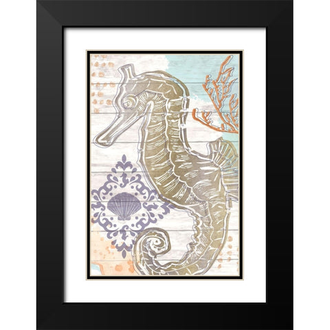Sea Horse Black Modern Wood Framed Art Print with Double Matting by ND Art
