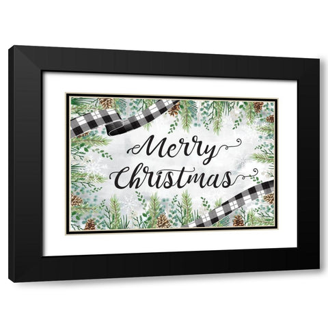 Merry Christmas Black Modern Wood Framed Art Print with Double Matting by ND Art