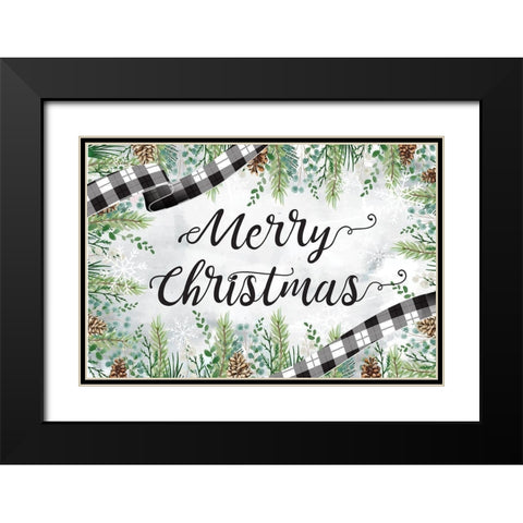Merry Christmas Black Modern Wood Framed Art Print with Double Matting by ND Art