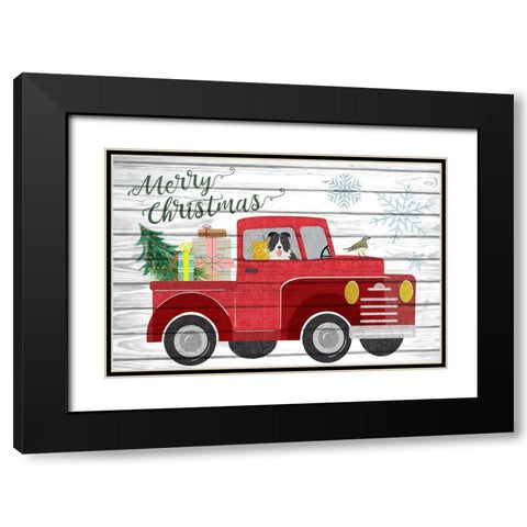 Merry Christmas Black Modern Wood Framed Art Print with Double Matting by ND Art