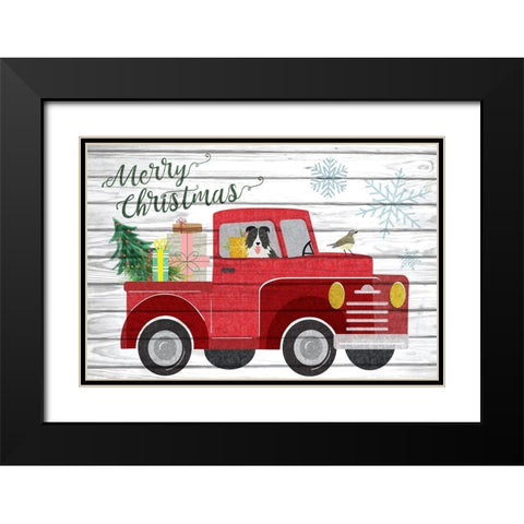 Merry Christmas Black Modern Wood Framed Art Print with Double Matting by ND Art