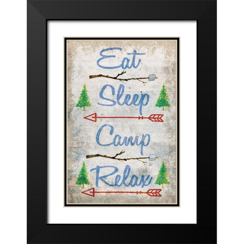 Eat, Sleep, Camp, Relax Black Modern Wood Framed Art Print with Double Matting by ND Art